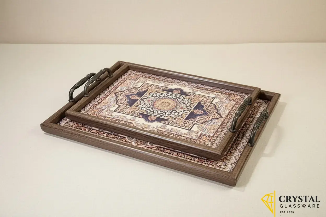 Cultural art and craft 2Pcs Tray Set — Crystal Glassware Pakistan